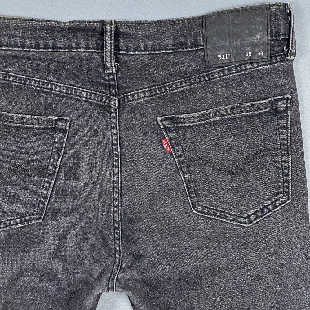 Levis 511 Slim Fit Jeans Mens 35x34 Faded Black Denim Pants 04511-3217